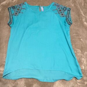 Alya Aqua Blouse with Embroidered Details